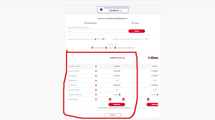 Pantalla de tramitar mi crédito y precalificación en Infonavit